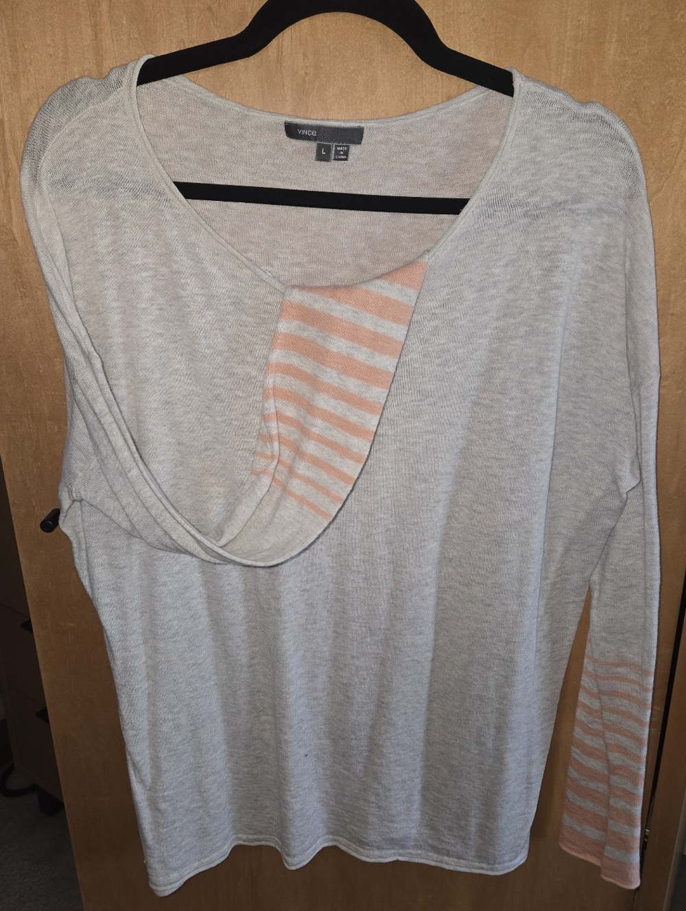 Vince Light Gray Long-Sleeve Nursing Top with Peach Stripe Detail